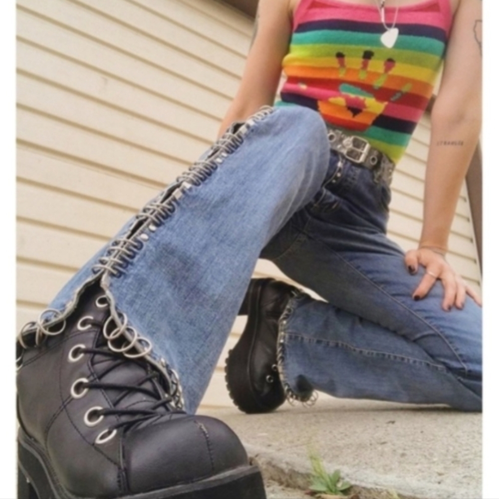 Pepe Jeans London Y2K Grommets Rings Bootcut Big Girls size 14